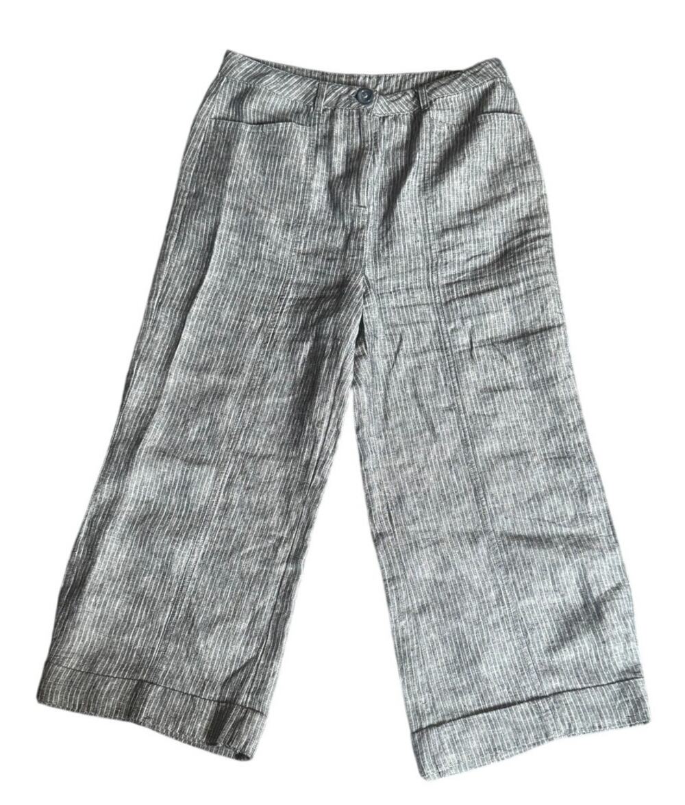 Sundance 100% Linen Cropped Wide Leg Culotte Pants Gray Pinstripe Size 4